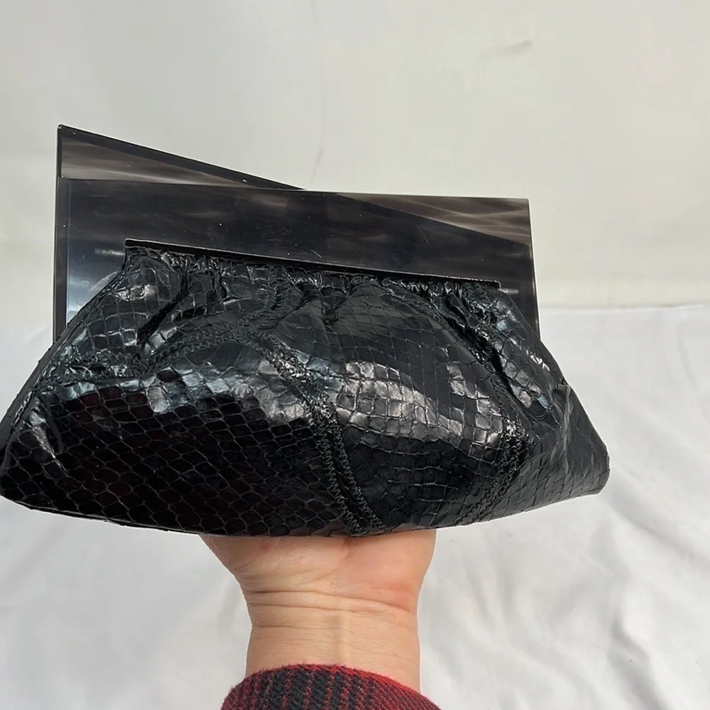Black Python and Gray Lucite Clutch Bag Purse